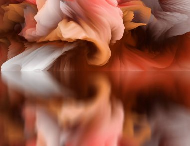 Sihirli dünya. Soyut manzara, gerçeküstü göl ve yansımalar. sanat, yaratıcılık ve hayal gücü. 3d illüstrasyon.