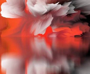 Sihirli dünya. Soyut manzara, gerçeküstü göl ve yansımalar. sanat, yaratıcılık ve hayal gücü. 3d illüstrasyon.