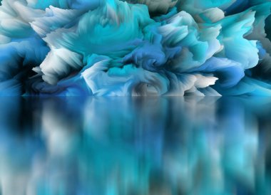 Sihirli dünya. Soyut manzara, gerçeküstü göl ve yansımalar. sanat, yaratıcılık ve hayal gücü. 3d illüstrasyon.