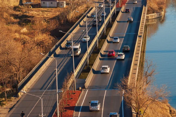 Grúzia Tbiliszi 2022 Február Közlekedés Város Utcáján — Stock Fotó
