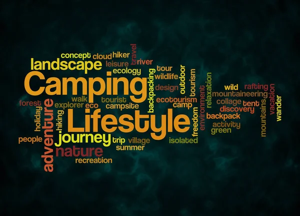 世界云 与Camping生命的概念只使用文本创建 — 图库照片