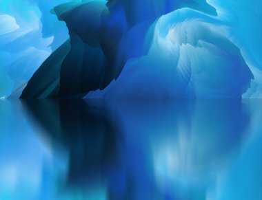 Sihirli dünya. Soyut manzara, gerçeküstü göl ve yansımalar. sanat, yaratıcılık ve hayal gücü. 3d illüstrasyon.