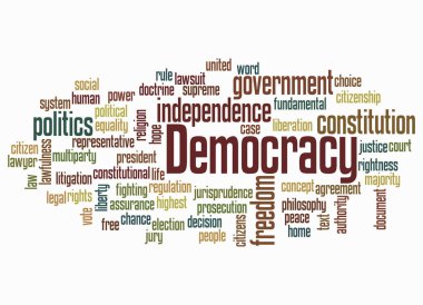 Word Cloud with DEMOCRACY concept create with text only.