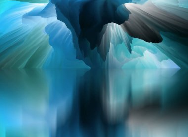 Sihirli dünya. Soyut manzara, gerçeküstü göl ve yansımalar. sanat, yaratıcılık ve hayal gücü. 3d illüstrasyon.