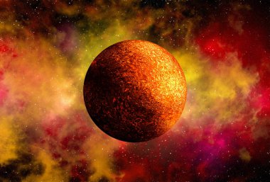 Uzaydan gelen bilinmeyen bir gezegen. Uzay nebulası. Kozmik yıldız kümesi. Dış uzay arkaplanı. 3B Görüntü.