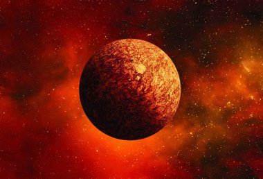 Uzaydan gelen bilinmeyen bir gezegen. Uzay nebulası. Kozmik yıldız kümesi. Dış uzay arkaplanı. 3B Görüntü.