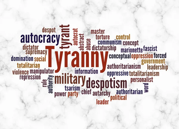 带有Tyranny概念的Word Cloud只使用文本创建 — 图库照片