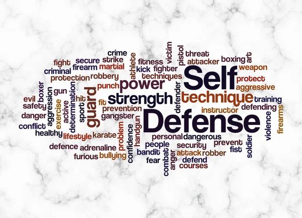 具有Self Defense概念的Word Cloud只使用文本创建 — 图库照片