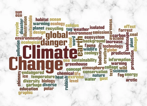 Klim Değişikliği Konseptine Sahip Kelime Bulutu Sadece Metin Ile Oluşturur — Stok fotoğraf