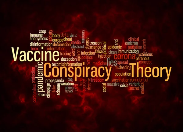 Word Cloud Com Vaccine Conspiracy Theory Conceito Criar Apenas Com — Fotografia de Stock