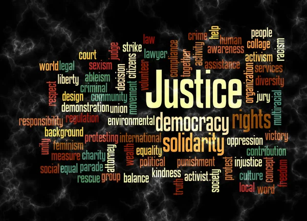 Word Cloud Концепцією Justice Створюється Тільки Текстом — стокове фото