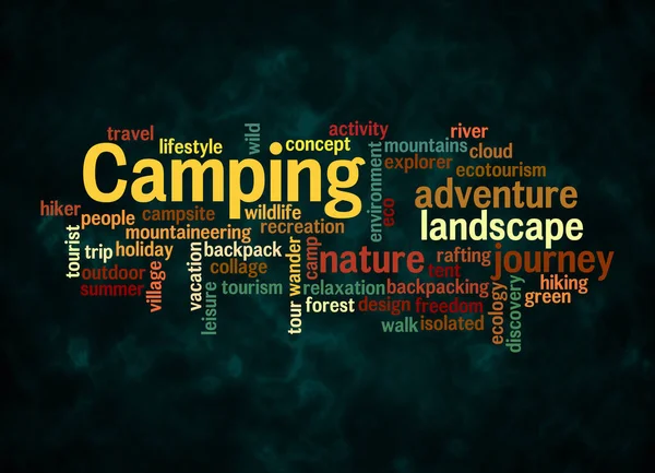 Word Cloud Концепцією Camping Створюється Тільки Текстом — стокове фото