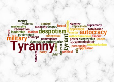 TYRANNY kavramına sahip Kelime Bulutu sadece metin ile oluşturulur.