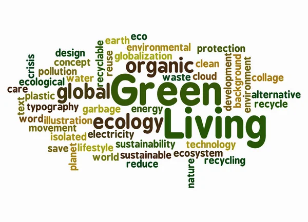 Word Cloud Zieloną Koncepcją Living Tworzyć Tylko Tekstem — Zdjęcie stockowe