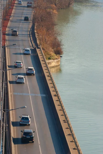 Georgia, Tbilisi - December 31, 2021: Traffic on city street.