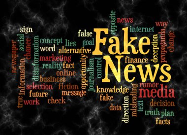 Sahte haber kavramına sahip Kelime Bulutu, sadece metin ile oluştur.