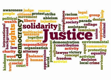 JUSTICE kavramına sahip Kelime Bulutu sadece metin ile oluşturulur.