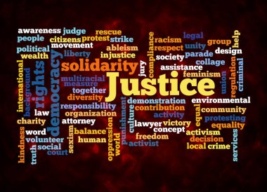 JUSTICE kavramına sahip Kelime Bulutu sadece metin ile oluşturulur.