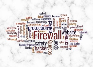 Firewall konseptine sahip Kelime Bulutu sadece metin ile oluşturulur.