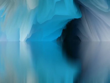 Sihirli dünya. Soyut manzara, gerçeküstü göl ve yansımalar. sanat, yaratıcılık ve hayal gücü. 3d illüstrasyon.