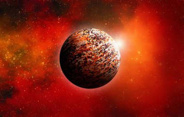 Uzaydan gelen bilinmeyen bir gezegen. Uzay nebulası. Kozmik yıldız kümesi. Dış uzay arkaplanı. 3B Görüntü.