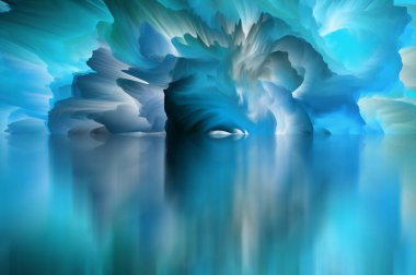 Sihirli dünya. Soyut manzara, gerçeküstü göl ve yansımalar. sanat, yaratıcılık ve hayal gücü. 3d illüstrasyon.