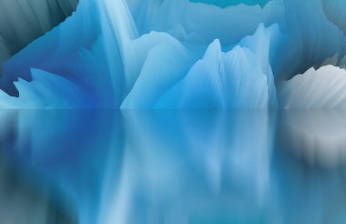 Sihirli dünya. Soyut manzara, gerçeküstü göl ve yansımalar. sanat, yaratıcılık ve hayal gücü. 3d illüstrasyon.