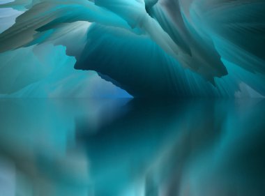 Sihirli dünya. Soyut manzara, gerçeküstü göl ve yansımalar. sanat, yaratıcılık ve hayal gücü. 3d illüstrasyon.