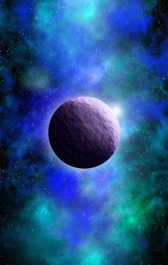 Uzaydan gelen bilinmeyen bir gezegen. Uzay nebulası. Kozmik yıldız kümesi. Dış uzay arkaplanı. 3B Görüntü.