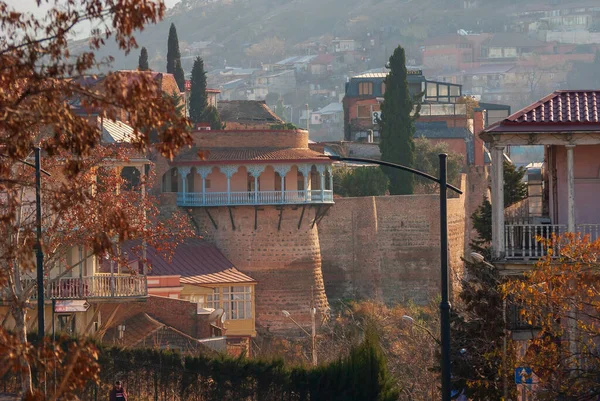 Géorgie Tbilissi Décembre 2020 Maisons Avec Balcon Dans Quartier Historique — Photo