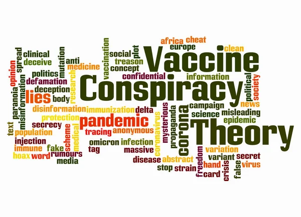 Word Cloud Com Vaccine Conspiracy Theory Conceito Criar Apenas Com — Fotografia de Stock