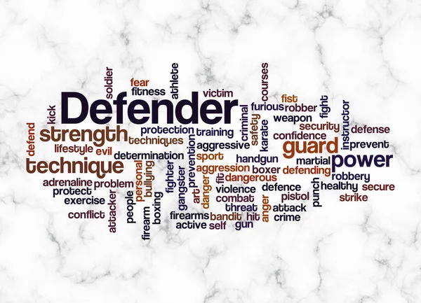 Word Cloud Defender Koncepció Létrehozása Csak Szöveggel — Stock Fotó