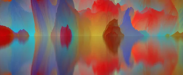 Mundo Mágico Paisagem Abstrata Lago Surreal Reflexões Arte Criatividade Imaginação — Fotografia de Stock