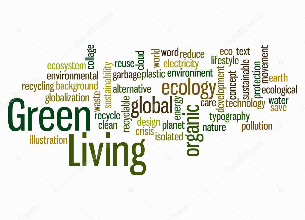 Word Cloud with GREEN LIVING concept create with text only.
