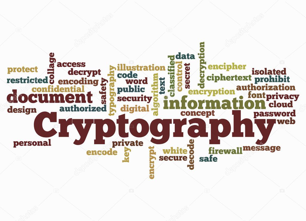 Word Cloud with CRYPTOGRAPHY concept create with text only.