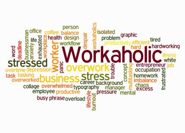 Workaholic kavramına sahip Kelime Bulutu sadece metin ile oluşturur.