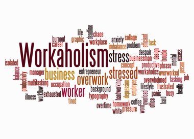 Workaholism kavramına sahip Kelime Bulutu sadece metin ile oluşturur.