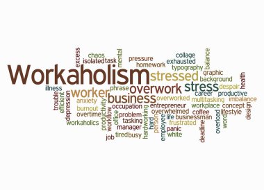 Workaholism kavramına sahip Kelime Bulutu sadece metin ile oluşturur.