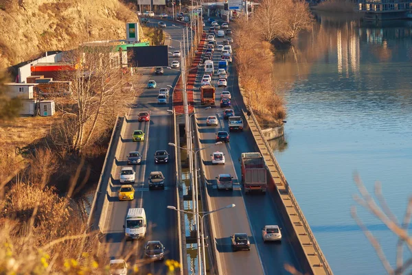 Georgia, Tbilisi - February 12, 2022: Traffic on city street.