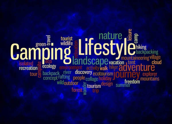 世界云 与Camping生命的概念只使用文本创建 — 图库照片