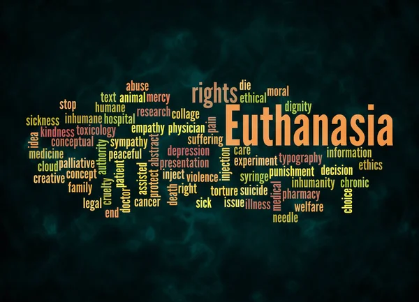 带有Euthanasia概念的Word Cloud只使用文本创建 — 图库照片