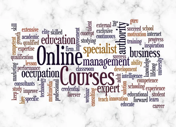 Online Courses Kavramına Sahip Kelime Bulutu Sadece Metin Ile Oluşturulur — Stok fotoğraf