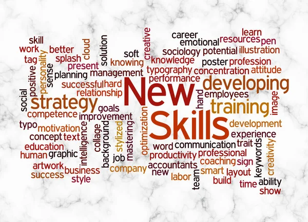 Word Cloud Med Nya Skills Konceptet Skapar Endast Med Text — Stockfoto