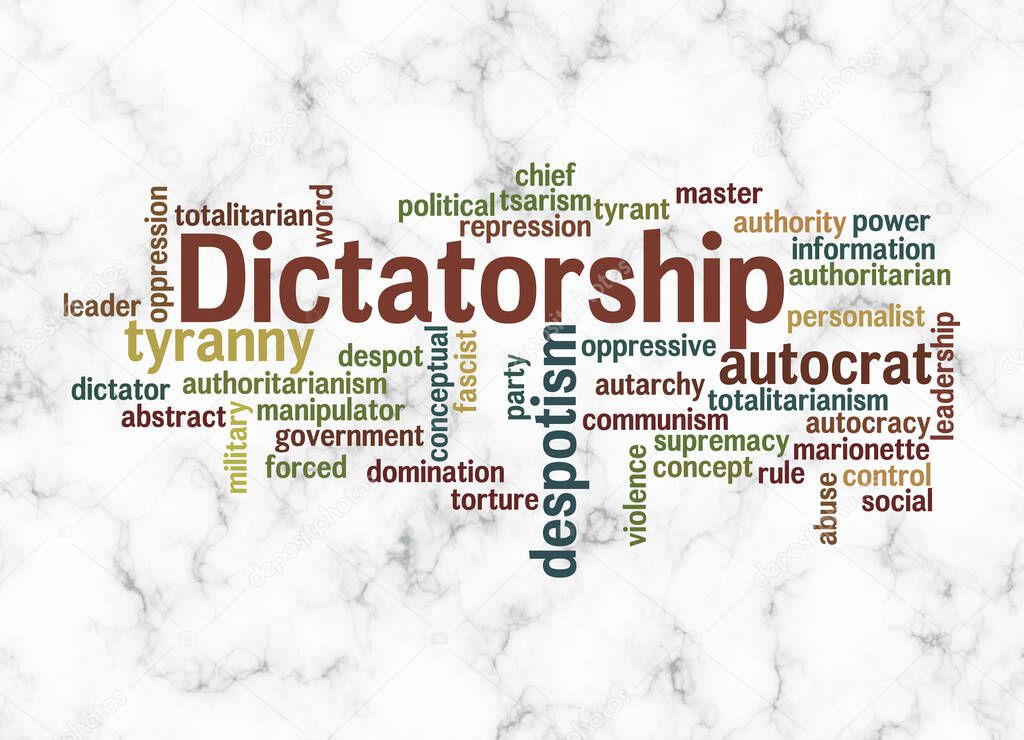 Word Cloud with DICTATORSHIP concept create with text only.