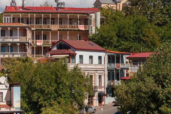 Georgien Tiflis September 2022 Häuser Mit Balkonen Historischen Viertel Von — Stockfoto