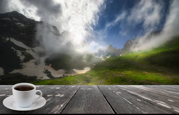 Coffee Cup Wood Table View Beautiful Nature Background — Stock Photo, Image