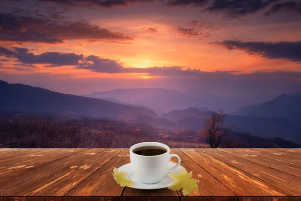 Coffee Cup Wood Table View Beautiful Nature Background — Stock Photo, Image
