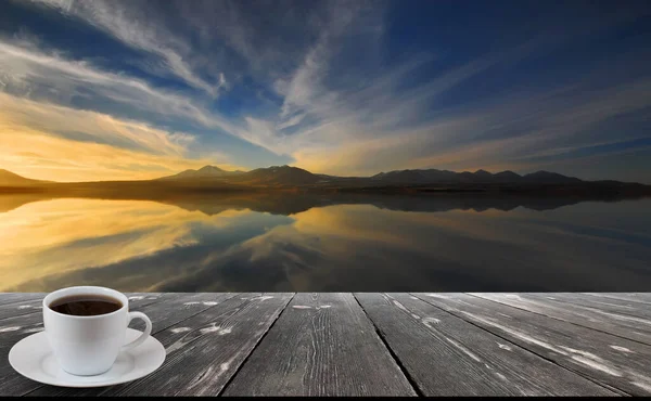 Coffee Cup Wood Table View Beautiful Nature Background — Stock Photo, Image