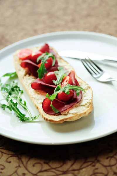 Bruschetta with prosciutto Royalty Free Stock Images