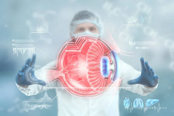Hologramme Réaliste Œil Humain Médecin Vérifie Vue Concept Vision Chirurgie — Photo